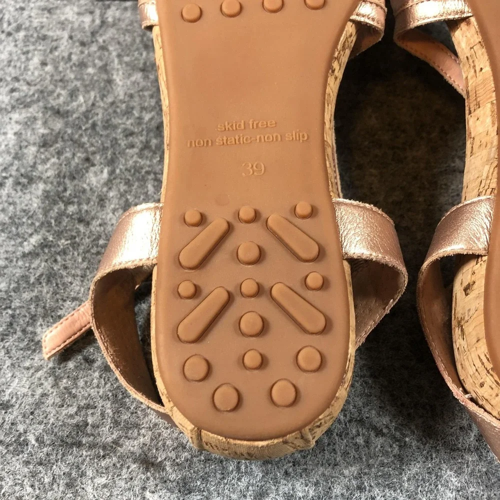 Miss Albright Sandals Womens Size 9‎ Rose Gold Leather Strappy Low Cork Wedge